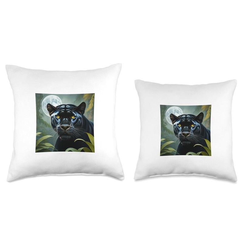 Black Panther with Full Moon Throw Pillow