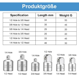 Socket Adapter, 6 Pieces Socket Adapter for Ratchets 3/8 to 1/4, 1/4 to 3/8, 1/2 to 3/8, 3/8 to 1/2, 1/4 to 1/2, 1/2 to 1/4 for Socket Ratchet Sockets