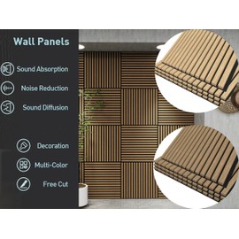 TRAIN2 ART 4 Pcs Acoustic Wood Slat Wall Panels, 3D Fluted Sound Absorbing Panel,23.6"x23.6" Each,Soundproof Wooden Wall Panel for Interior Wall Decor, Ceiling Living Room Bedroom Office(Walnut)