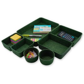 Welaxy quiet luxury Drawer organizer trays felt storage bin divider boxes office home interior cozy decor entryway catchall key holder makeup pens decluttering 7-piece gift idea (Forest Green)