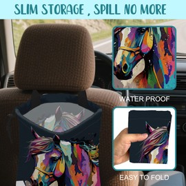 KXWQTRDD Car Garbage Bag Abstract Colorful Horse Drawstring Car Trash Bag Hanging for Back Seat with Adjustable Buckle Canvas Vehicle Trash Can Easy-to-Install