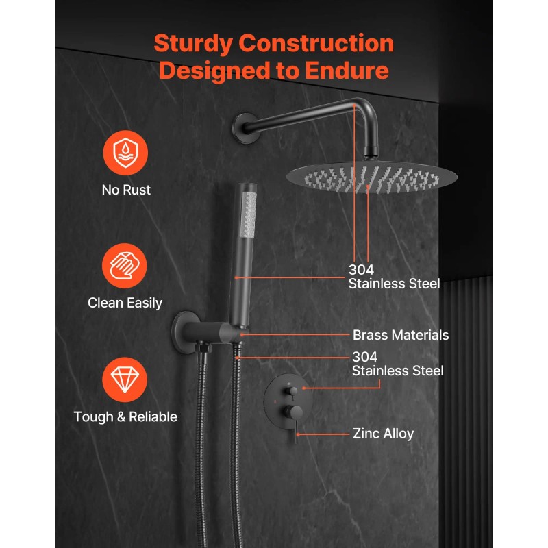 Wall Mounted Rainfall Bathroom Shower System 10 Inch Rain Shower
