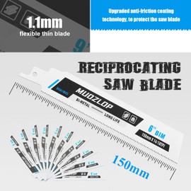 MUOZLOP 6 inch 10 Pack Reciprocating Saw Blades Set，14/18TPI High Carbon Saw Blades，Metal Saw Blades (10, 14/18TPI 150mm)