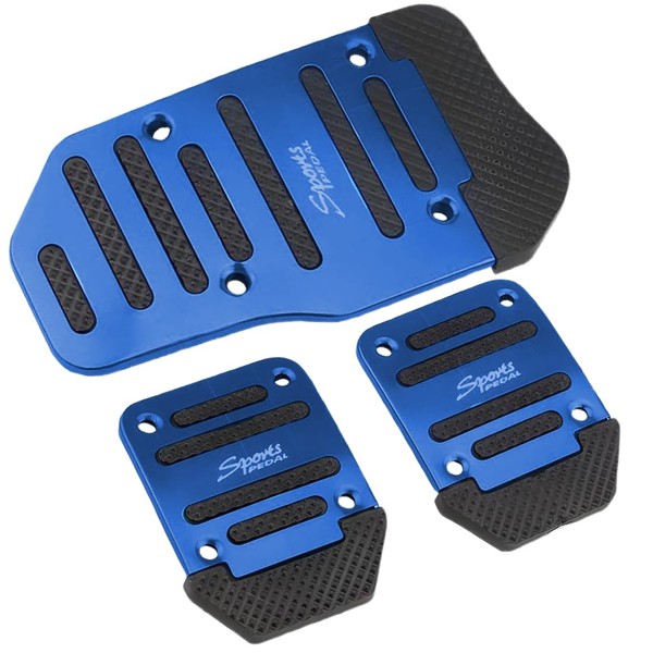 KXUSW Car Foot Pedals, Car Pedals Peugeot, Car Pedal Set, Universal Aluminium Non-Slip Brake Foot Pedals, Car Pedals Cover, Non-Slip Foot Pedal Pedal Caps Brake Cover Plate, Blue, Pack of 3