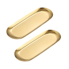 couponhub 2 PCS Gold Decorative Tray, 10 x 4 Large Oval Bathroom Counter Tray, Stainless Steel Vanity Jewelry Tray, Ring Key Organizer for Shower, Kitchen Sink Trays for Soap