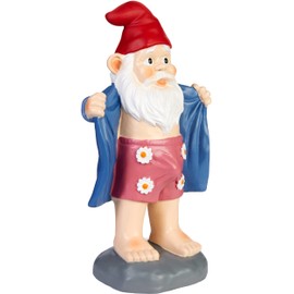 BRUBAKER Garden Gnome with Stand - Perverted Gnome with Bathrobe and Flower Underpants - Funny Garden Figure - Decoration Weatherproof for Garden Camping Garden Decoration for Outdoor Use - 24 cm