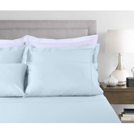 Threadmill 100% Cotton Sheets for King Size Bed | 4 Pc King Bed Sheets Set | Soft, Breathable Lightweight Solid Sateen for All-Season Use | Snug Fit Elastic Deep Pocket King Sheets | Light Blue