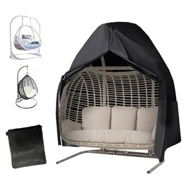 Patio Hanging Chair Cover Waterproof Garden Egg Chair Cover for Double Egg Swing Chair Wicker Cocoon Pod Chairs with Zipper Durable Hem Cord (black)