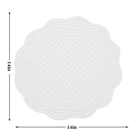 HOMBYS Quilted Placemats Set of 6 Washable Round Placemats for Kitchen Table-100% Cotton Fabric 13 Inch Round Table Mats (13"x13", Pure White)