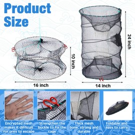 VercanMonth 6 Pcs Fishing Bait Trap Crab Trap Minnow Trap 24 x 14 Inch with Zipper Portable Folded Fishing Accessories 16 x 10 Inch Fish Trap Crayfish Shrimp Trap Lobster Trap Cage Crab for Fishing