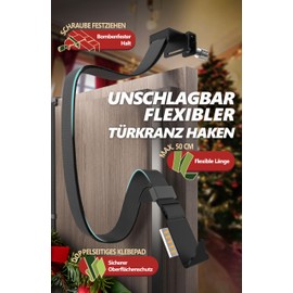 4smile Door Wreath Hook - Door Wreath Attachment in Black, Sturdy Door Hook Exterior Door and Interior Door - Flexible Adjustable Door Wreath Holder, Door Wreath Holder for Front Door Exterior,