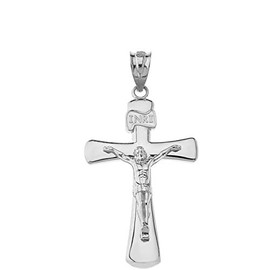 Fine 925 Sterling Silver Catholic Jesus Christ on INRI Cross Crucifix Pendant Sizes (S-L), Sterling Silver