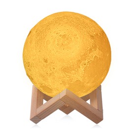 Tomshine Moon Light with Wood Stand Remote & Touching Control LEDs Table Lamp Dimmable 16 Colors & 4 Lighting Modes USB Rechargeable Bedside Night Lights for Kids Present Gift