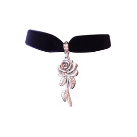 dunns-jewels Navy Blue Velvet 16mm Choker with a Antique Silver Rose Charm