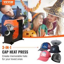 VEVOR 3-in-1 Auto Hat Heat Press Machine for Caps - No Crease, Automatic Release&Press Knob-Style Digital Control Panel, with 3pcs Interchangeable Platens(6.6" x 2.7", 6.6" x 3.8", 6.1" x 3")