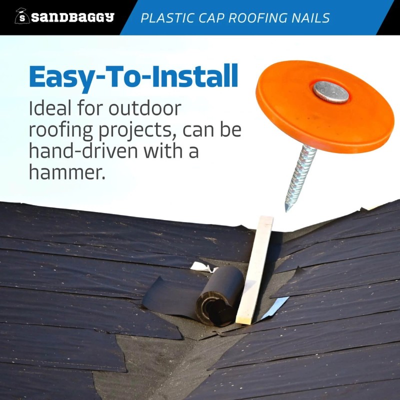 Sandbaggy 1" Plastic Cap Roofing Nails - Ring Shank, Electro