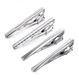 RunootPR Classic Silver Tie Clip Set for Men 4Pcs Regular Tie Bars Business Wedding Holiday Jewelry