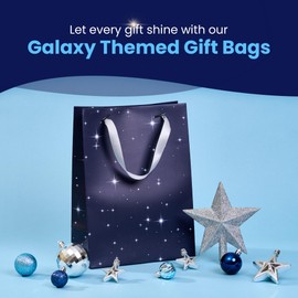 Blue Gift Bags with Stars (Pack of 6) - Galaxy Goodie Bags - Space Party Favor Gift Bags - Patriotic Theme Candy Bags for Birthday Party, Holidays, Christmas - Starry Nights Treat Bags