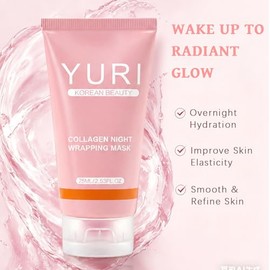 YURI Collagen Mask, Collagen Night Wrapping Mask 1PCS, Peel Off Overnight Facial Mask, Hydrating Face Mask for Skin Care, Easy Peel Sleeping Mask for 