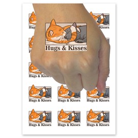 Hugs and Kisses Snuggling Cats Cuddling Temporary Tattoo Water Resistant Fake Body Art Set Collection - 54 1" Tattoos (1 Sheet)