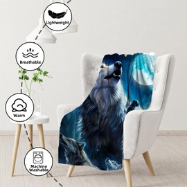 Wolf Pattern Blanket 130 x 150.3D Wolf Children's Flannel Blanket Wild Animal Pattern Blanket Comfortable and Breathable Sofa Blanket Camping for Adults Children (C, 130 x 150 cm)