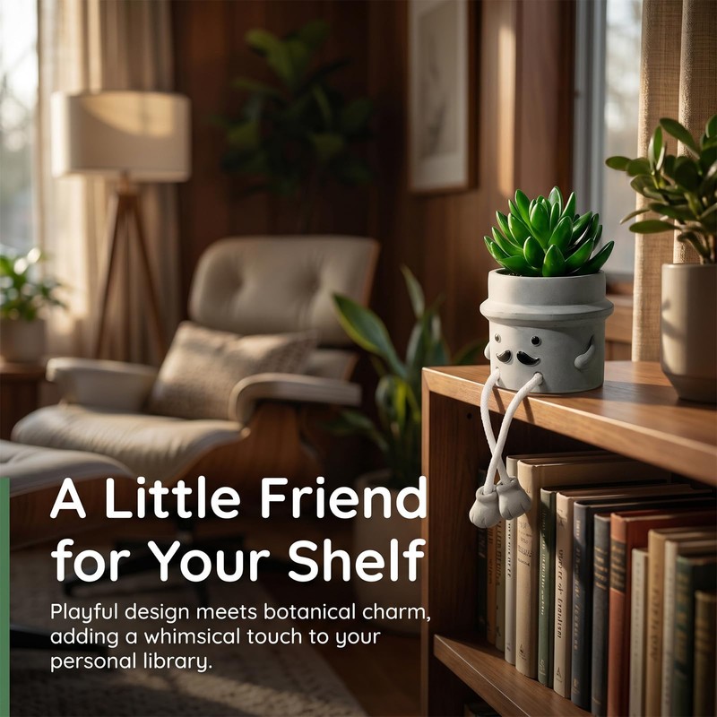 Fake Plant with Gray Flower Pot Artificial Succulents Plant for