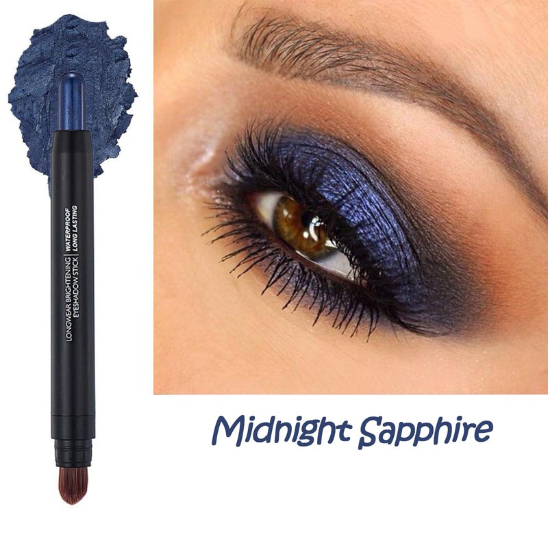 Midnight Sapphire Eyeshadow Stick with Brush – Metallic Shimmer, Cream