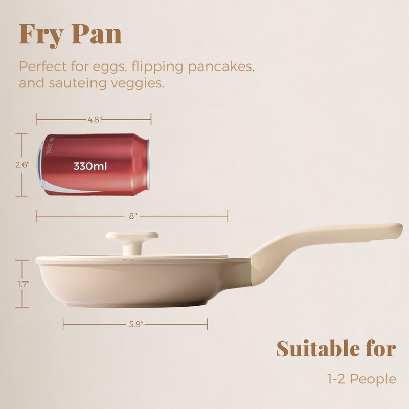 PRICUSIS Nonstick Frying Pan with Lid, Healthy Skillet, Egg Pan