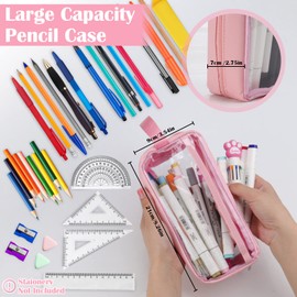 hoinya Clear Pencil Case, Clear Exam Pencil Case, Waterproof PVC Clear Toiletries Storage Pouch Bag – Suitable for Stationery, Cosmetic, Makeup, Travel & Office Supplies (Pink)