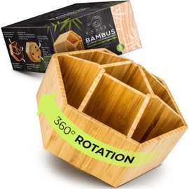 ESSITA Schreibtisch Organizer aus Bambus. Stiftehalter Stifte Organizer Kinder. Kosmetik, Make-up, Badezimmer Bad Organizer, Stifte Aufbewahrung, Stiftebox Stifteköcher Stifte Rondell, Holz, drehbar