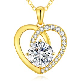 Moissanite Heart Pendant Necklace 925 Sterling Silver Gold Plating,Anniversary,Birthday Fine Jewelry Gifts for Wife Her Mom Girlfriend (2 Carat - 18K Gold)