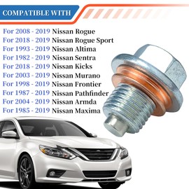 Autokemat 11128-01M0B Magnetic Oil Drain Plug with Copper Crush Washer Compatible with 1982-2019 Nissan Rogue Altima Sentra Kicks Frontier Titan Murano and Most Models Standard M12 x 1.25 (Upgrade)