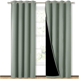 NICETOWN 100% Blackout Window Curtain Panels, Cold and Full Light Blocking Drapes with Black Liner for Nursery, 84 inches Drop Thermal Insulated Draperies (Greyish Green, 2 Pieces, 52" Wide per Panel)