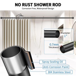 ZYRW Black Shower Curtain Rod 36-84 Inches (3-7ft) Non Rust Adjustable Shower Rod Spring Tension Non Slip No Drilling Stainless Steel Shower Rods for Bathroom Window