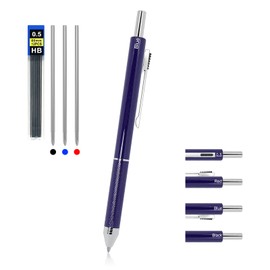 YOUMI Multicolor pen 4 in 1 Multifunction Pen with Metal Cased 0.5mm Mechanical Pencil Red Ballpoint Pen Blue BallpointPen and Black Ballpoint Pen Gift for Journaling (Blue)