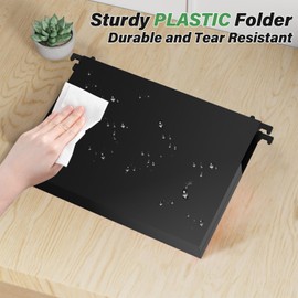 Ansook Extra Capacity Plastic Hanging File Folders,1" Expanding Accordian Pocket,Heavy Duty for Filing Cabinet, Hard and Durable Hang Folders,Insertable Tabs,Letter Size,Black- 12 Pack