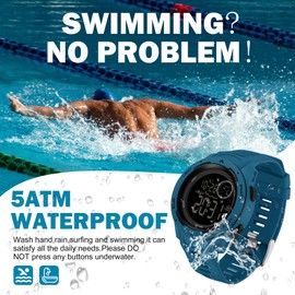 findtime Men's Digital Watch Waterproof Sports Watches Tactical Military Stopwatch Alarm 12/24H Outdoor Mens Wristwatch for Running Swimming Relojes para Hombres Blue