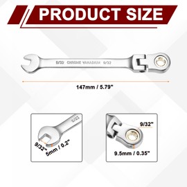 HARFINGTON 2pcs Flex Head Ratchet Wrench Spanner 9/32" SAE Ratcheting Combination Wrench 72-Teeth Chrome Vanadium Steel Ratchet Gear Spanner with 12 Point Box End for Auto Repairs