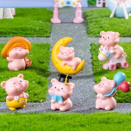 KARLOR mini piggy figures decoration, 6 PCS little pigs, cute trinkets miniature pig figures animal ornaments resin micro landscape decoration dollhouse decoration table decoration garden decoration