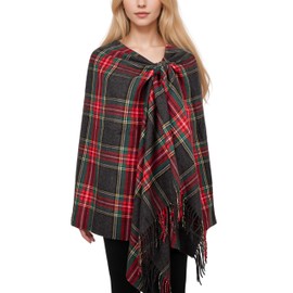 Achillea Long & Wide Scottish Tartan Plaid Large Cashmere Feel Blanket Scarf Check Shawl Wrap 80" x 29" (Grey)