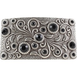 BELTINGER Belt Buckle Black Flowers 4.0 cm | Buckle Interchangeable Buckle Belt Buckle 40 mm Solid | Interchangeable Belt up to 4 cm, Silver with Black Stone