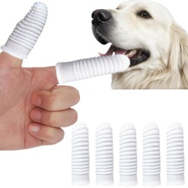 LELEYO 指サック 犬 歯ブラシ 耳掃除 ポリエステル布製 360度清掃 猫 歯磨き 口臭ケア 歯垢除去 ホワイト 6×2.5cm (5枚組)