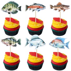 Ephlyn 36Pcs Fishing Cupcake Toppers Fishing Cupcake Toppers Fish Cupcake Topper Fishing Birthday Party Decorations for Boys Girls Happy Birthday Fishing Baby Shower Decorations
