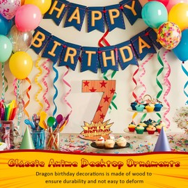 Vicenpal 7th Anime Theme Birthday Decoration, Yellow and Red Stars Print Table Centerpiece Wooden Number 7 8 Stand Sign Table Decoration Photo Props for Dragon Birthday Supplies