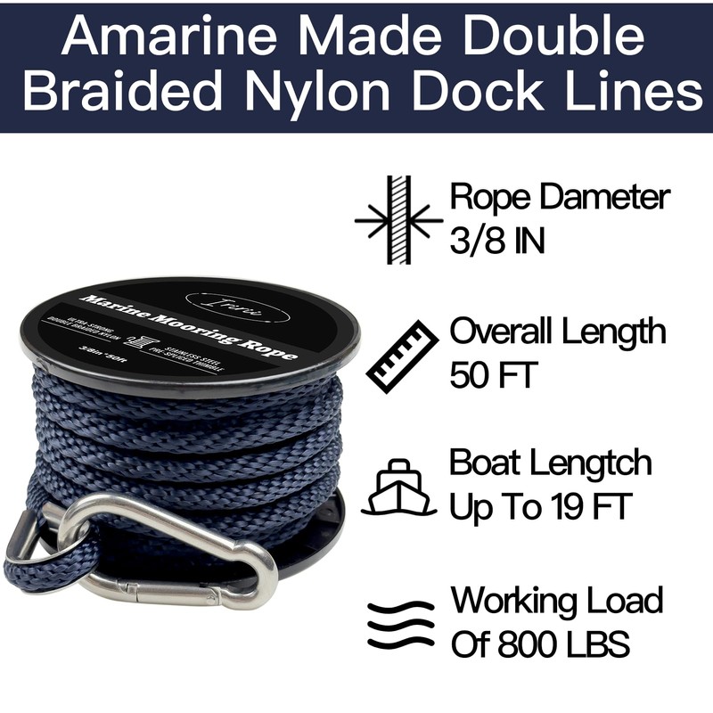 Double Braided Nylon Boat Anchor Rope 3/8inch with 316 Stainless