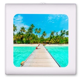 Plug in Dimmable LED Night Light with Dusk to Dawn Auto Sensor, Adjustable Brightness, Warm Light, Auto On-Off Nightlight for Bathroom, Hallway, Nursery, Bedrooms - Pier to The Tropical Beach