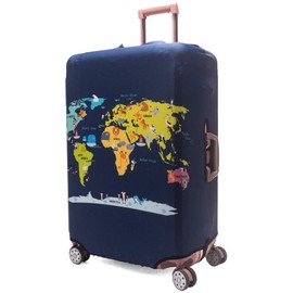 Madifennina Luggage Protector Cover Suitcase Protective Cover Trolley Luggage Case for 23''-32'' Inch Luggage (Map, L)