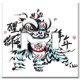 Art Plates 2-Gang Toggle OVERSIZED Switch Plate - OVER SIZE Decorative Metal Wall Plate - Felt Pen Dragon - (Made in USA)