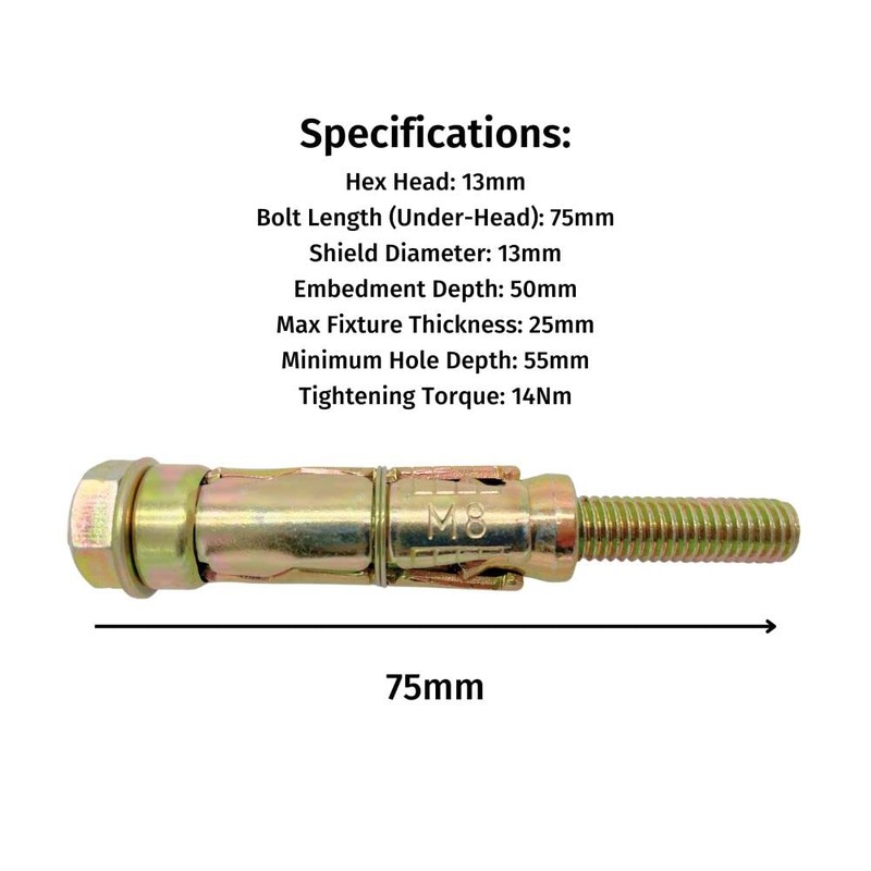 Tradeals 10 Piece M8 x 75mm Expansion Bolts Rawl Plugs
