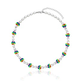 Yifnny Beaded Necklaces, Boho Beaded Necklace Summer Choker Y2K Colorful Party White Beaded Necklace Jewelry Flower Imitation Pearl Seashell Necklace for Women Men (Heart)